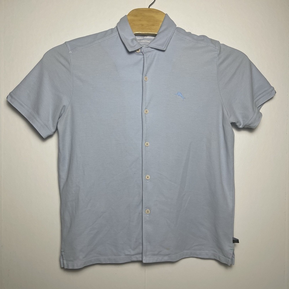 Tommy Bahama Island Zone Medium Blue Supima Camp Loop Collar 37.5 Technology - Picture 2 of 13
